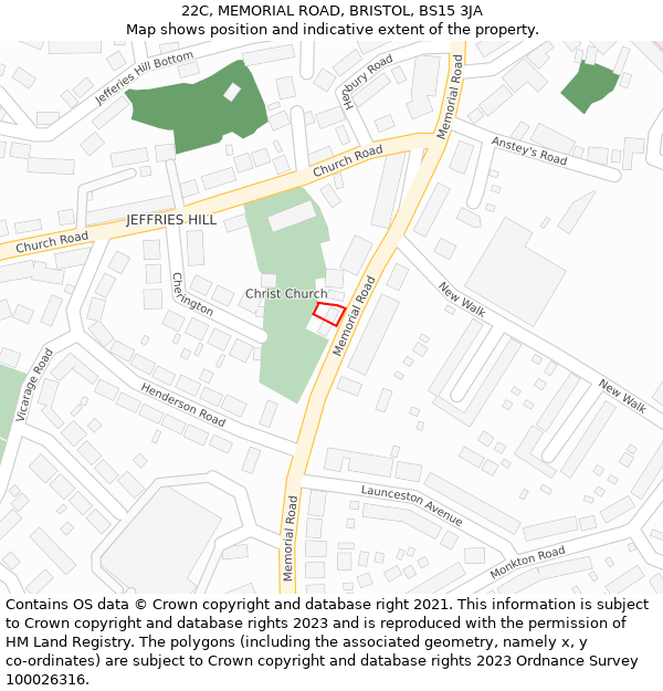 22C, MEMORIAL ROAD, BRISTOL, BS15 3JA: Location map and indicative extent of plot