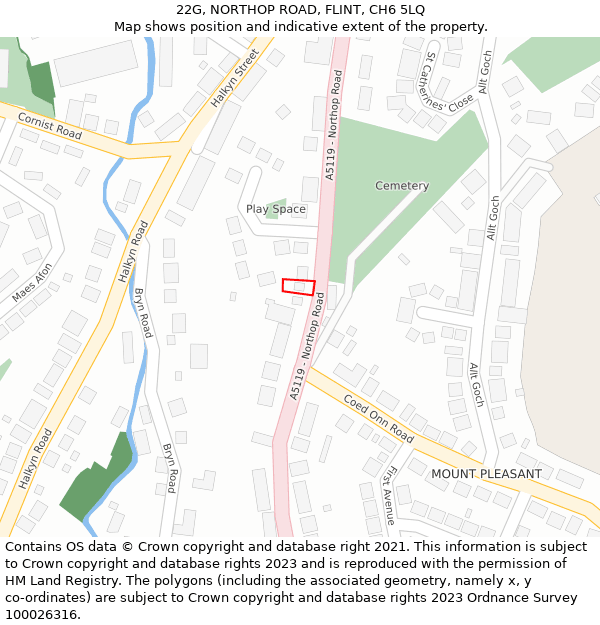 22G, NORTHOP ROAD, FLINT, CH6 5LQ: Location map and indicative extent of plot