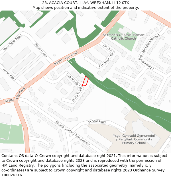 23, ACACIA COURT, LLAY, WREXHAM, LL12 0TX: Location map and indicative extent of plot