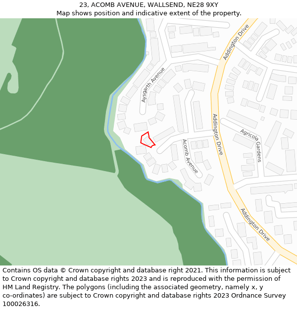 23, ACOMB AVENUE, WALLSEND, NE28 9XY: Location map and indicative extent of plot