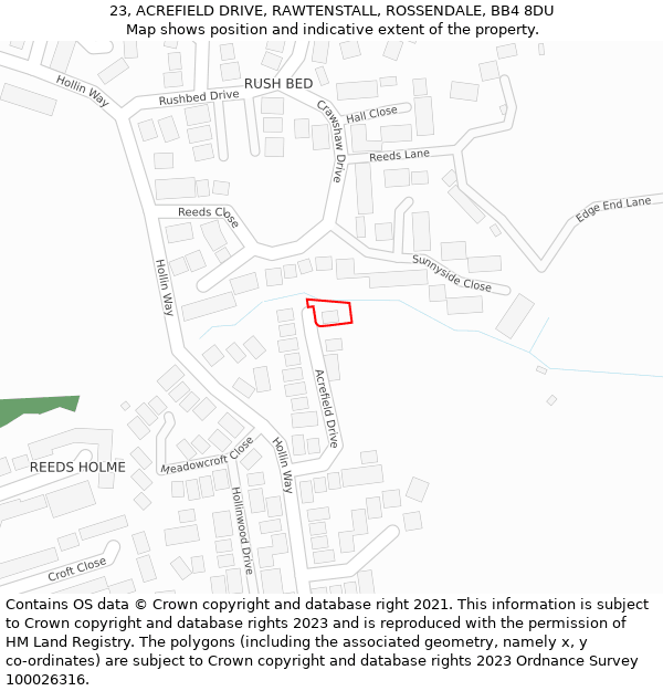 23, ACREFIELD DRIVE, RAWTENSTALL, ROSSENDALE, BB4 8DU: Location map and indicative extent of plot