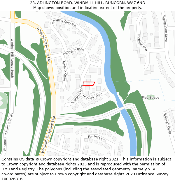 23, ADLINGTON ROAD, WINDMILL HILL, RUNCORN, WA7 6ND: Location map and indicative extent of plot