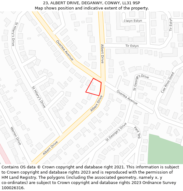 23, ALBERT DRIVE, DEGANWY, CONWY, LL31 9SP: Location map and indicative extent of plot