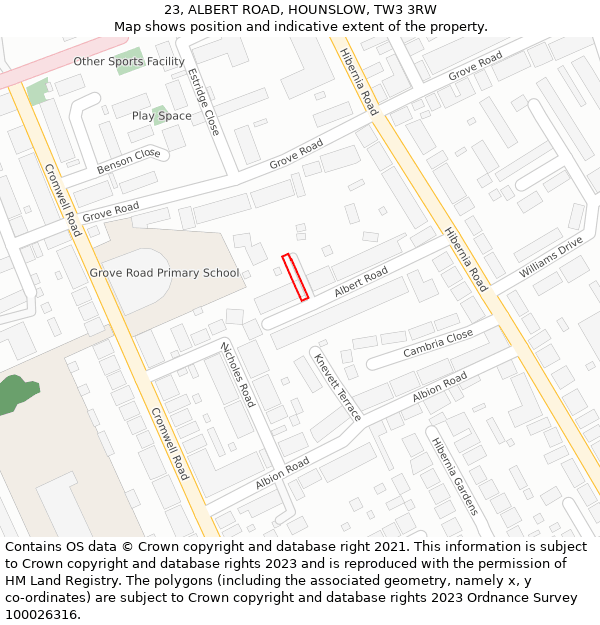 23, ALBERT ROAD, HOUNSLOW, TW3 3RW: Location map and indicative extent of plot