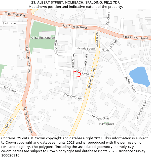 23, ALBERT STREET, HOLBEACH, SPALDING, PE12 7DR: Location map and indicative extent of plot