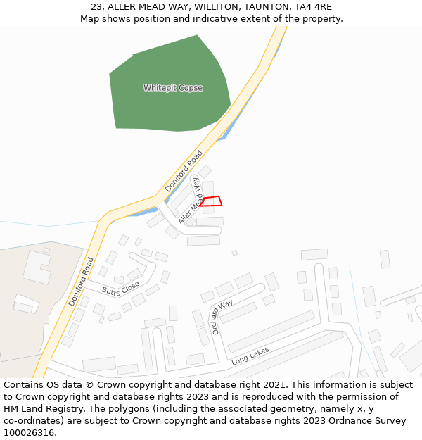 23, ALLER MEAD WAY, WILLITON, TAUNTON, TA4 4RE: Location map and indicative extent of plot