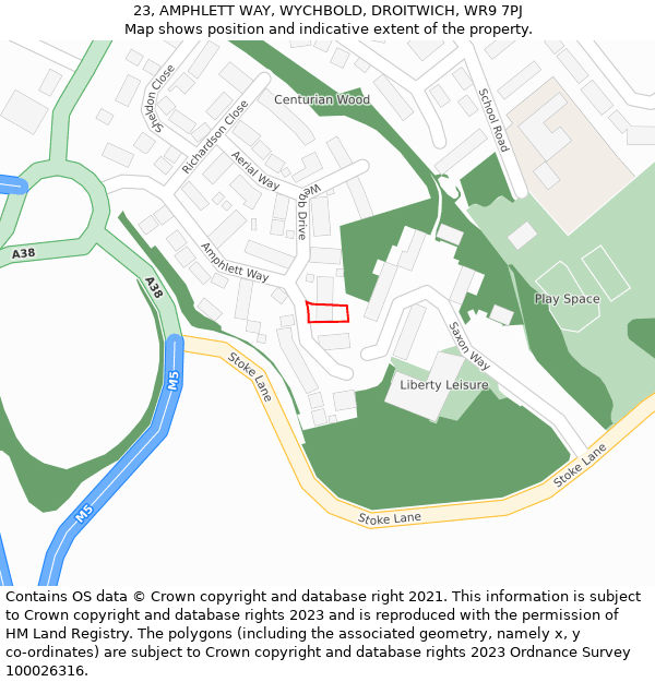 23, AMPHLETT WAY, WYCHBOLD, DROITWICH, WR9 7PJ: Location map and indicative extent of plot