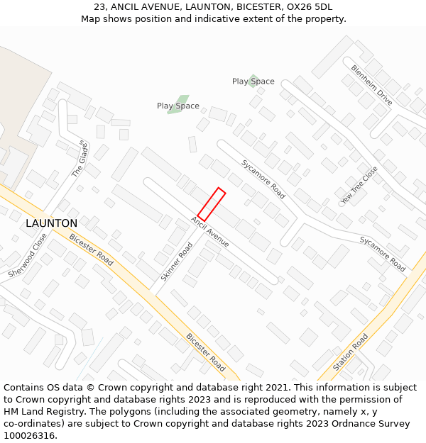 23, ANCIL AVENUE, LAUNTON, BICESTER, OX26 5DL: Location map and indicative extent of plot