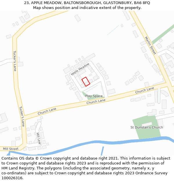 23, APPLE MEADOW, BALTONSBOROUGH, GLASTONBURY, BA6 8FQ: Location map and indicative extent of plot