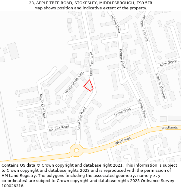 23, APPLE TREE ROAD, STOKESLEY, MIDDLESBROUGH, TS9 5FR: Location map and indicative extent of plot