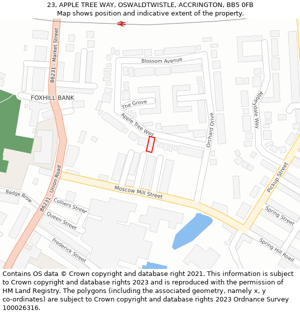 23, APPLE TREE WAY, OSWALDTWISTLE, ACCRINGTON, BB5 0FB: Location map and indicative extent of plot