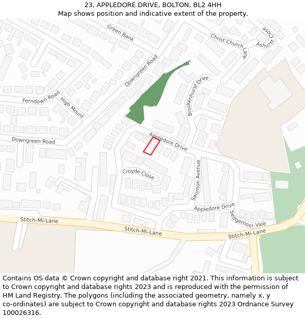 23, APPLEDORE DRIVE, BOLTON, BL2 4HH: Location map and indicative extent of plot