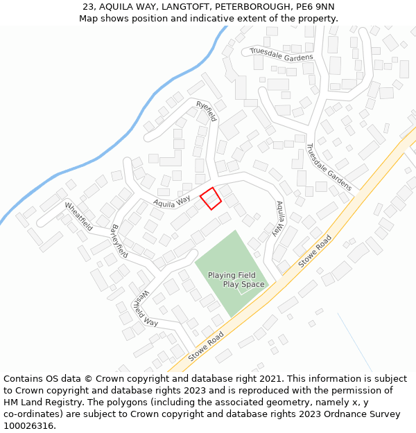 23, AQUILA WAY, LANGTOFT, PETERBOROUGH, PE6 9NN: Location map and indicative extent of plot