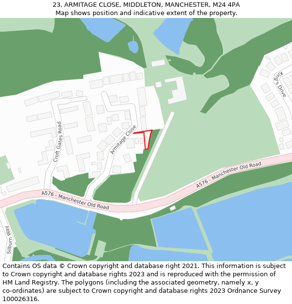 23, ARMITAGE CLOSE, MIDDLETON, MANCHESTER, M24 4PA: Location map and indicative extent of plot