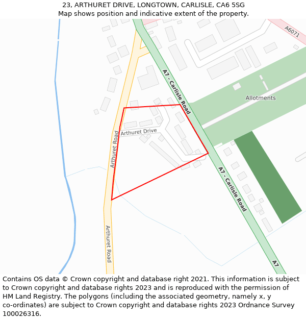 23, ARTHURET DRIVE, LONGTOWN, CARLISLE, CA6 5SG: Location map and indicative extent of plot