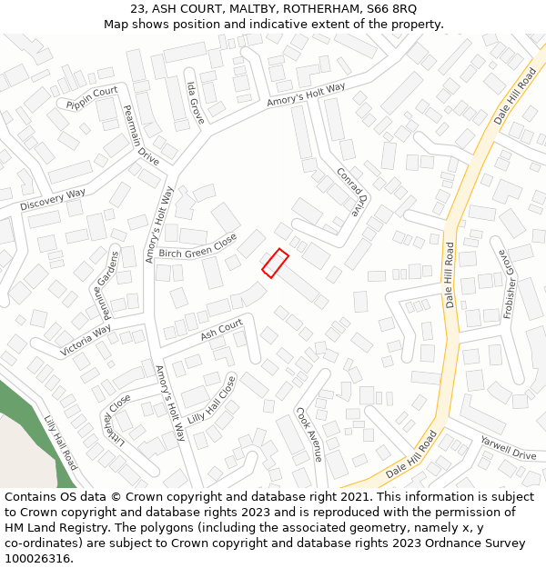 23, ASH COURT, MALTBY, ROTHERHAM, S66 8RQ: Location map and indicative extent of plot