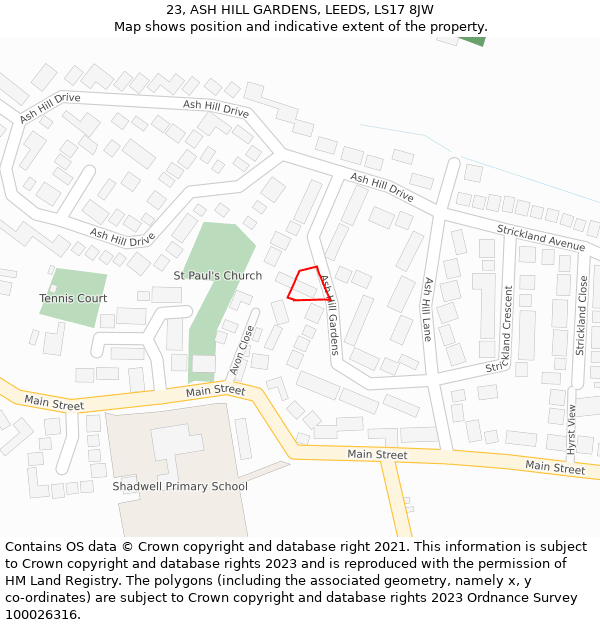 23, ASH HILL GARDENS, LEEDS, LS17 8JW: Location map and indicative extent of plot