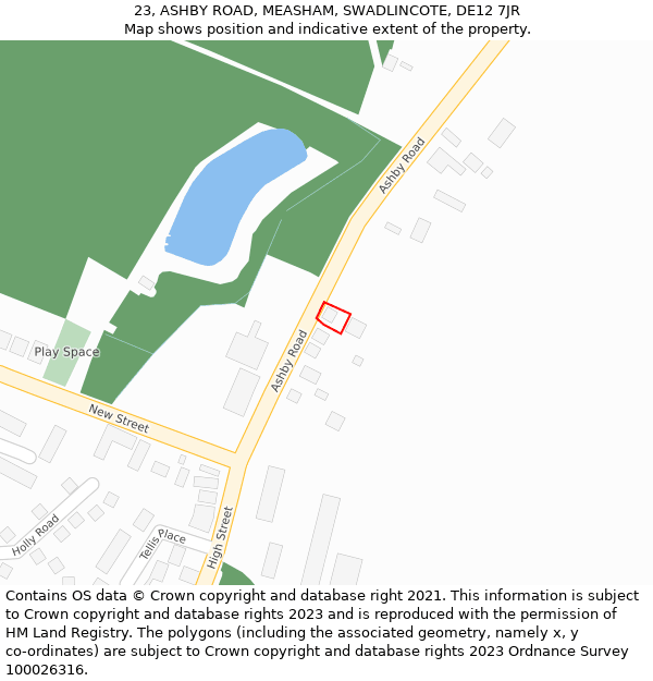 23, ASHBY ROAD, MEASHAM, SWADLINCOTE, DE12 7JR: Location map and indicative extent of plot