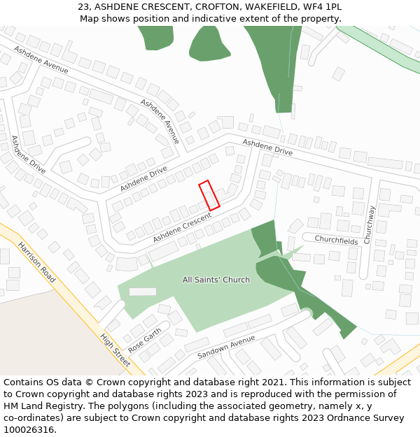 23, ASHDENE CRESCENT, CROFTON, WAKEFIELD, WF4 1PL: Location map and indicative extent of plot