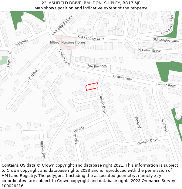 23, ASHFIELD DRIVE, BAILDON, SHIPLEY, BD17 6JE: Location map and indicative extent of plot