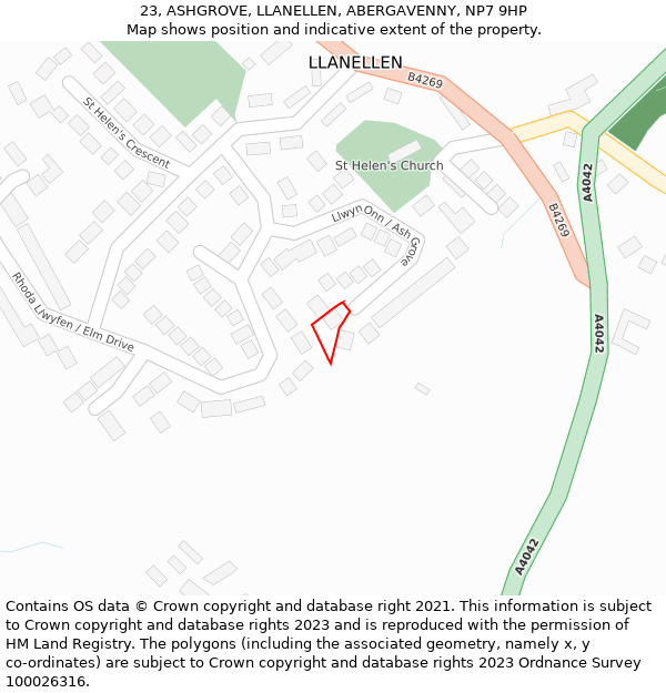 23, ASHGROVE, LLANELLEN, ABERGAVENNY, NP7 9HP: Location map and indicative extent of plot