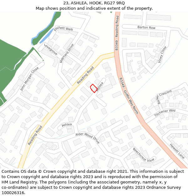 23, ASHLEA, HOOK, RG27 9RQ: Location map and indicative extent of plot