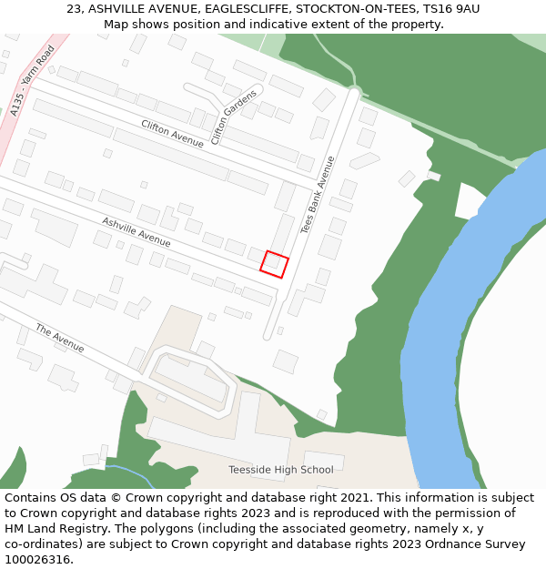 23, ASHVILLE AVENUE, EAGLESCLIFFE, STOCKTON-ON-TEES, TS16 9AU: Location map and indicative extent of plot