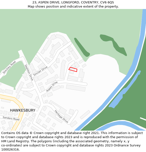 23, ASPEN DRIVE, LONGFORD, COVENTRY, CV6 6QS: Location map and indicative extent of plot