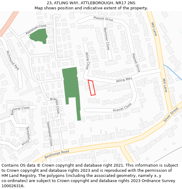 23, ATLING WAY, ATTLEBOROUGH, NR17 2NS: Location map and indicative extent of plot