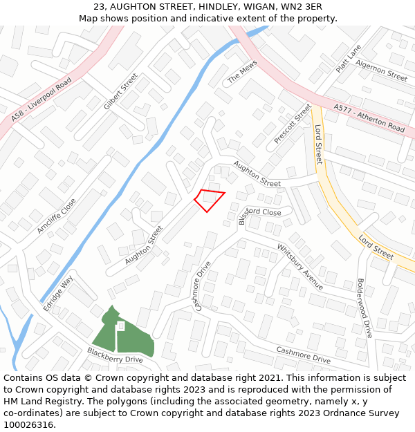 23, AUGHTON STREET, HINDLEY, WIGAN, WN2 3ER: Location map and indicative extent of plot