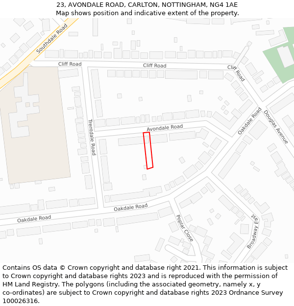 23, AVONDALE ROAD, CARLTON, NOTTINGHAM, NG4 1AE: Location map and indicative extent of plot