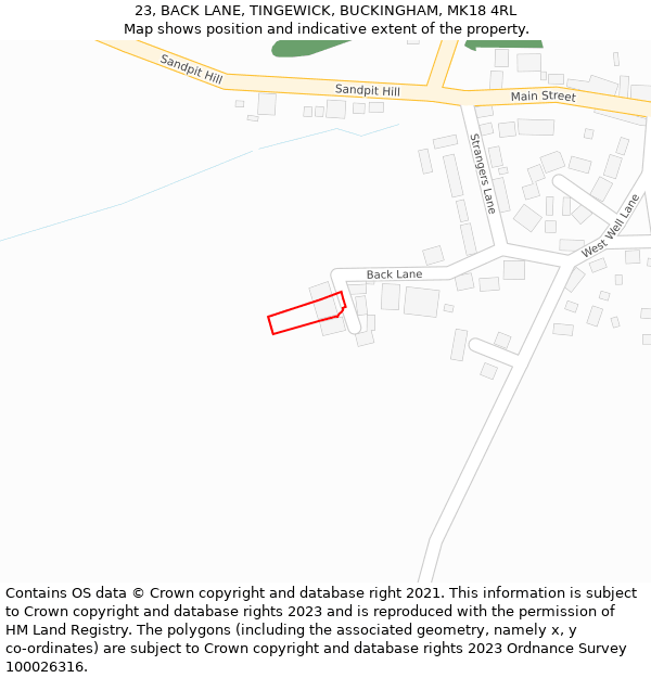 23, BACK LANE, TINGEWICK, BUCKINGHAM, MK18 4RL: Location map and indicative extent of plot