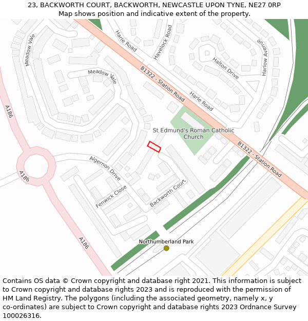 23, BACKWORTH COURT, BACKWORTH, NEWCASTLE UPON TYNE, NE27 0RP: Location map and indicative extent of plot