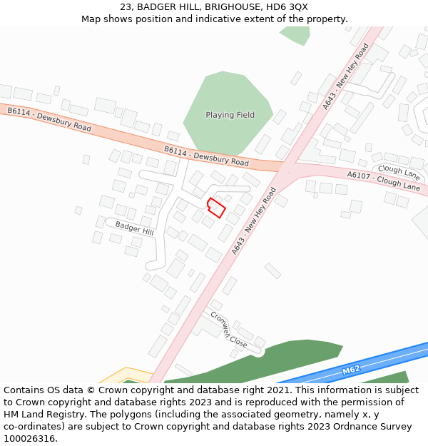 23, BADGER HILL, BRIGHOUSE, HD6 3QX: Location map and indicative extent of plot