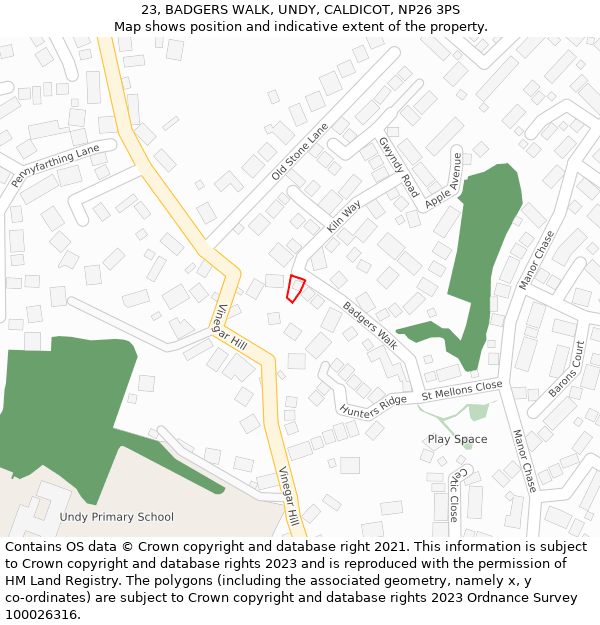 23, BADGERS WALK, UNDY, CALDICOT, NP26 3PS: Location map and indicative extent of plot