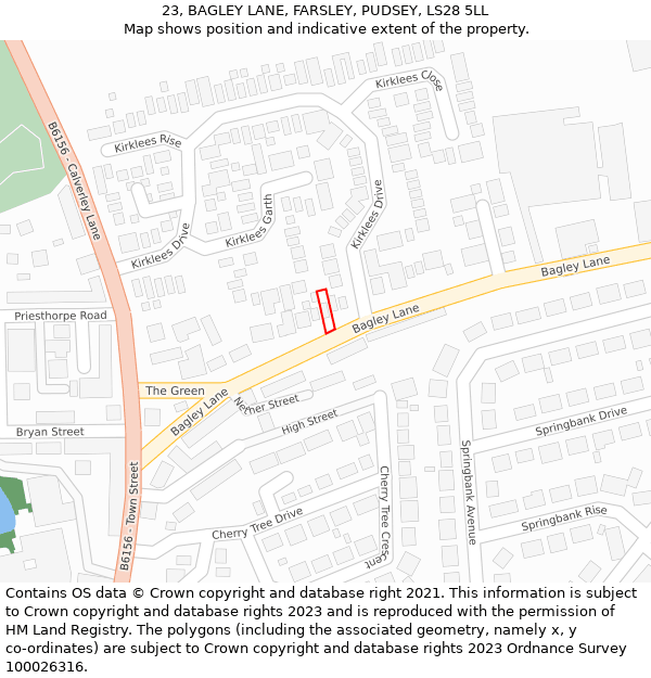 23, BAGLEY LANE, FARSLEY, PUDSEY, LS28 5LL: Location map and indicative extent of plot