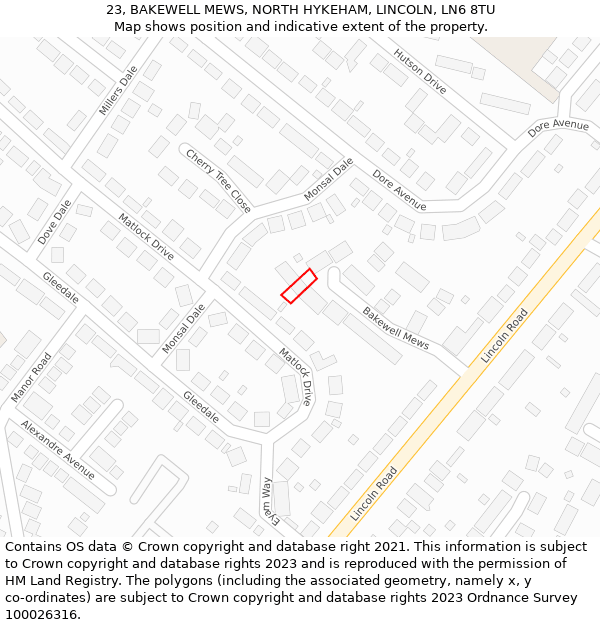 23, BAKEWELL MEWS, NORTH HYKEHAM, LINCOLN, LN6 8TU: Location map and indicative extent of plot