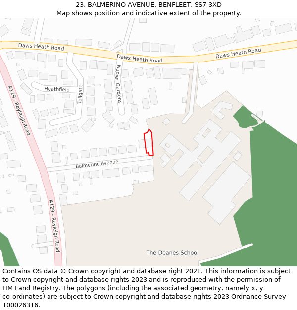 23, BALMERINO AVENUE, BENFLEET, SS7 3XD: Location map and indicative extent of plot