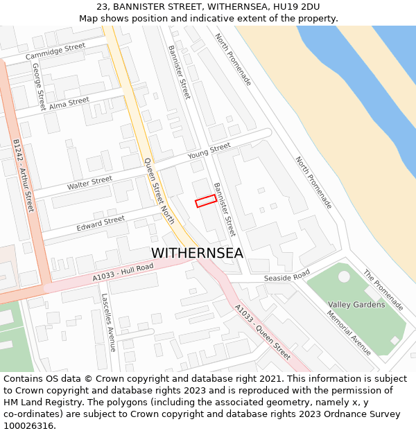 23, BANNISTER STREET, WITHERNSEA, HU19 2DU: Location map and indicative extent of plot