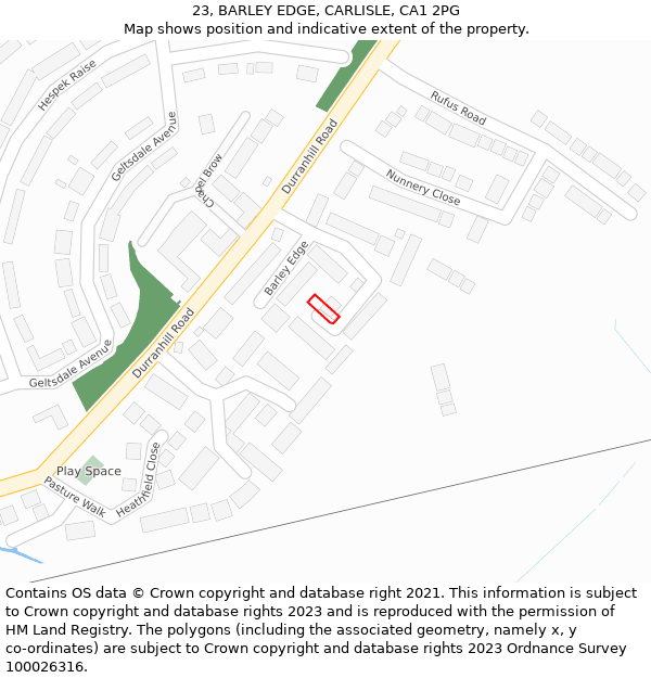 23, BARLEY EDGE, CARLISLE, CA1 2PG: Location map and indicative extent of plot