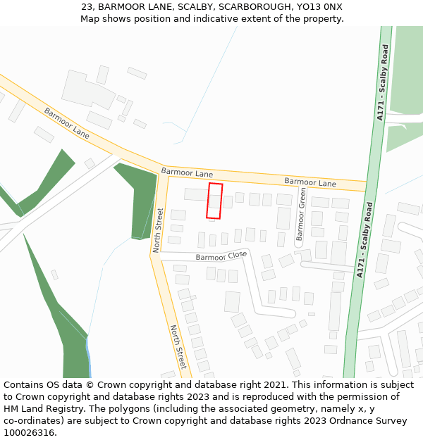 23, BARMOOR LANE, SCALBY, SCARBOROUGH, YO13 0NX: Location map and indicative extent of plot