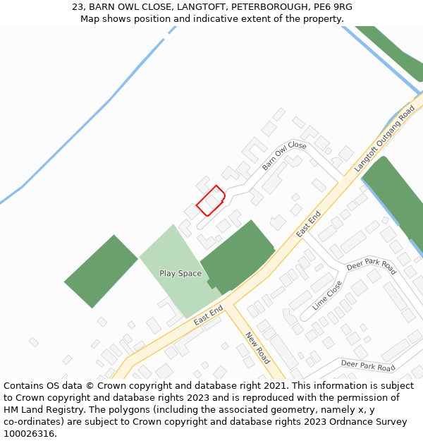 23, BARN OWL CLOSE, LANGTOFT, PETERBOROUGH, PE6 9RG: Location map and indicative extent of plot