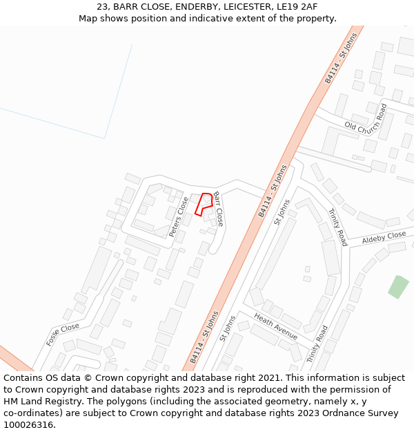 23, BARR CLOSE, ENDERBY, LEICESTER, LE19 2AF: Location map and indicative extent of plot