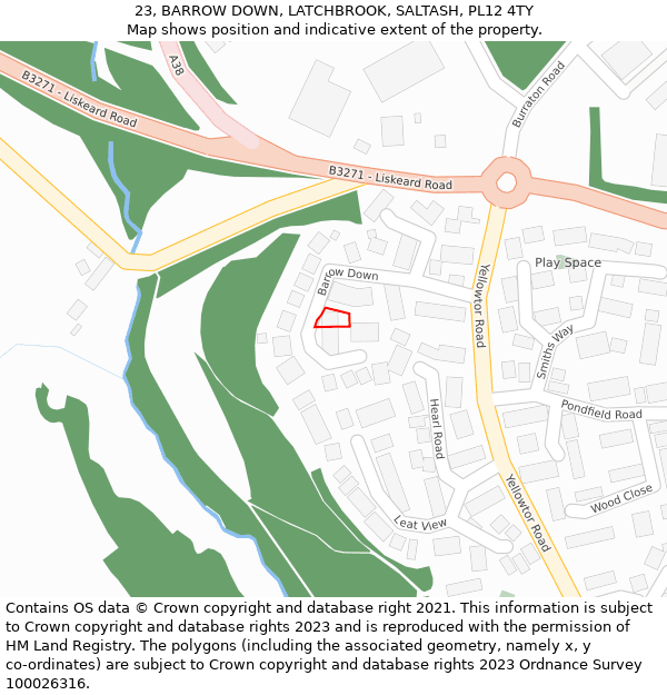 23, BARROW DOWN, LATCHBROOK, SALTASH, PL12 4TY: Location map and indicative extent of plot