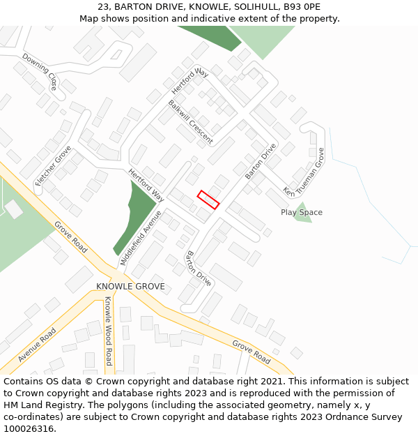 23, BARTON DRIVE, KNOWLE, SOLIHULL, B93 0PE: Location map and indicative extent of plot