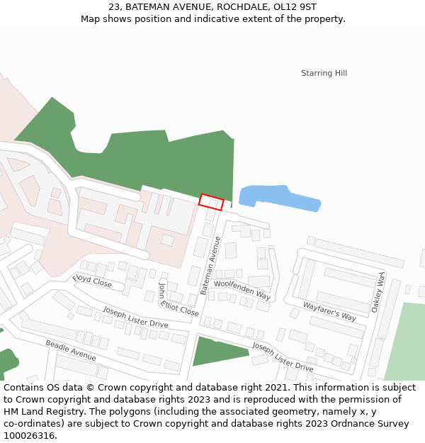23, BATEMAN AVENUE, ROCHDALE, OL12 9ST: Location map and indicative extent of plot