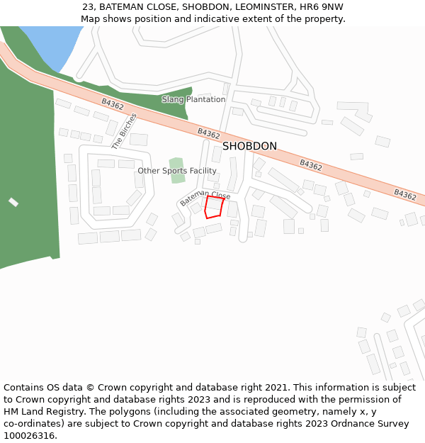 23, BATEMAN CLOSE, SHOBDON, LEOMINSTER, HR6 9NW: Location map and indicative extent of plot