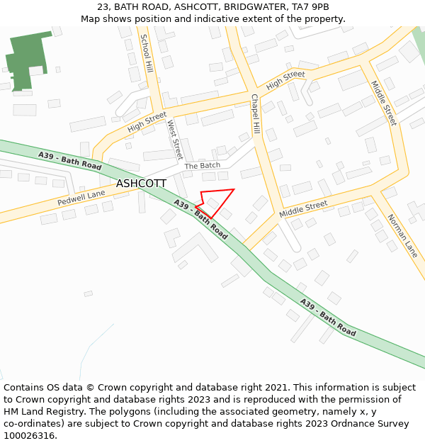 23, BATH ROAD, ASHCOTT, BRIDGWATER, TA7 9PB: Location map and indicative extent of plot