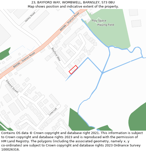 23, BAYFORD WAY, WOMBWELL, BARNSLEY, S73 0BU: Location map and indicative extent of plot