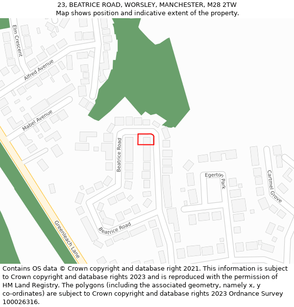 23, BEATRICE ROAD, WORSLEY, MANCHESTER, M28 2TW: Location map and indicative extent of plot